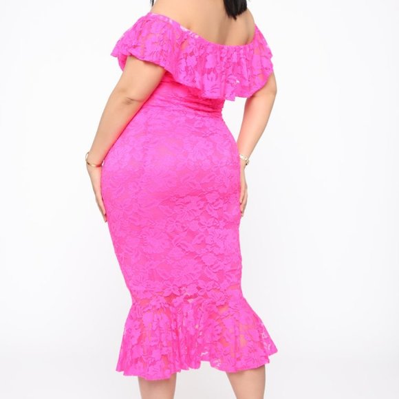 pink lace dress midi